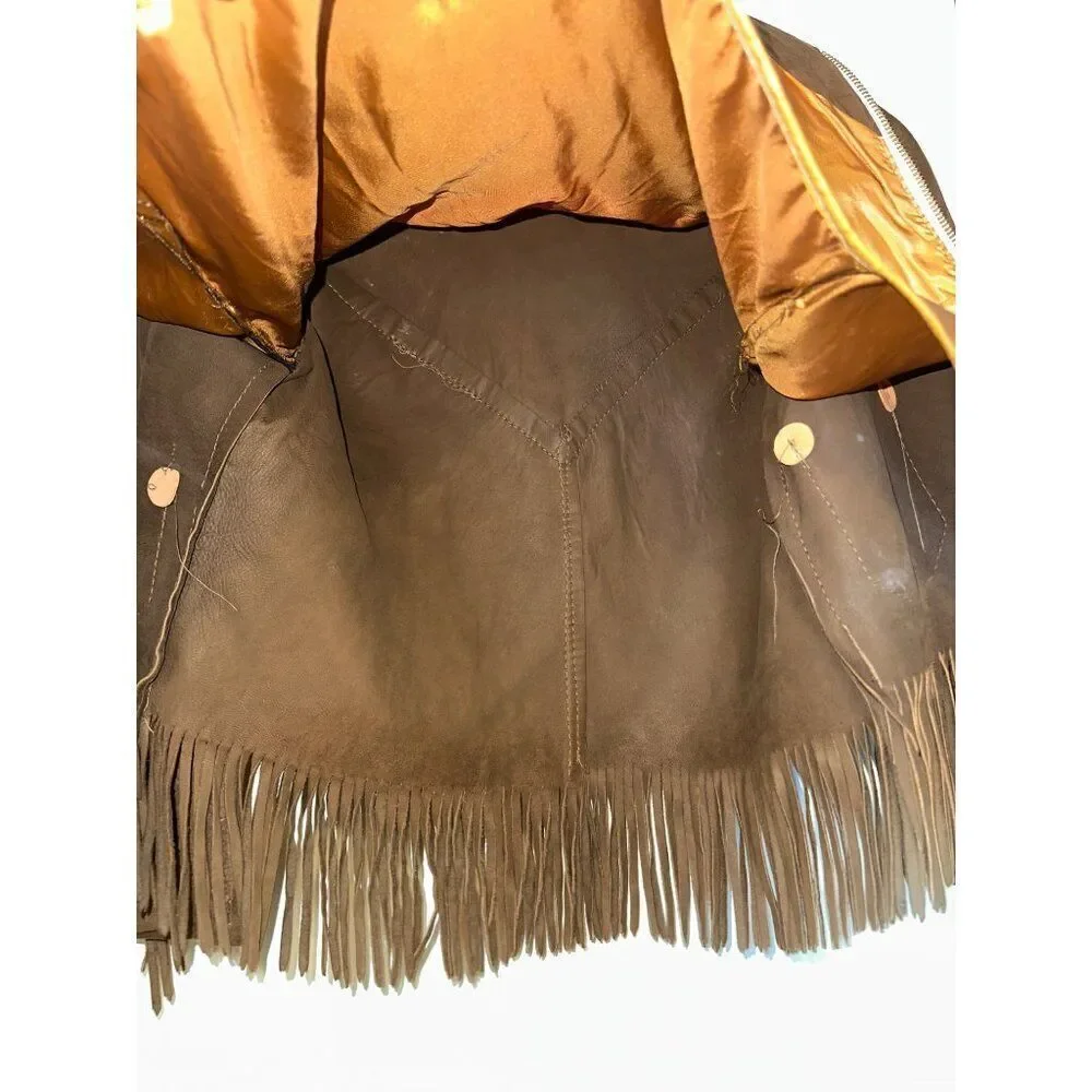 Vintage 1960’s Montgomery Ward Suede Fringe Girls Lined Leather Jacket Size12-14